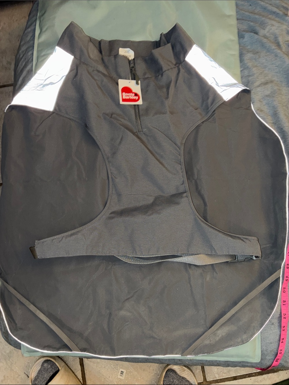 Boots & Barkley Gray Zip-Up Pet Jacket with Red Logo Tag- rain jacket